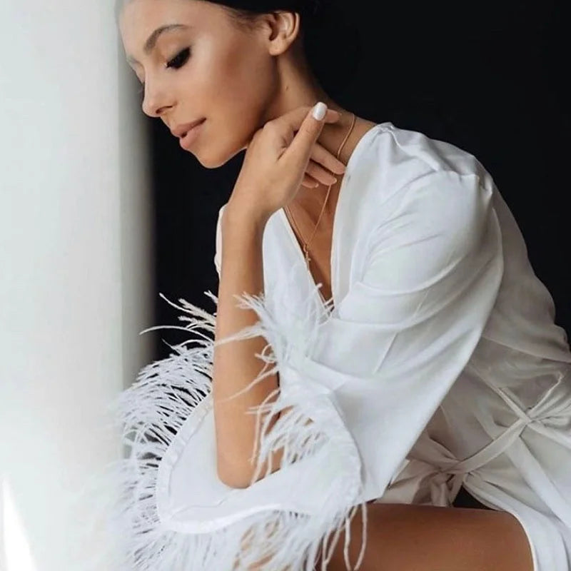 White silk lace robe