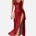 Sheer lace two-piece lingerie set with thong and halter nightgown