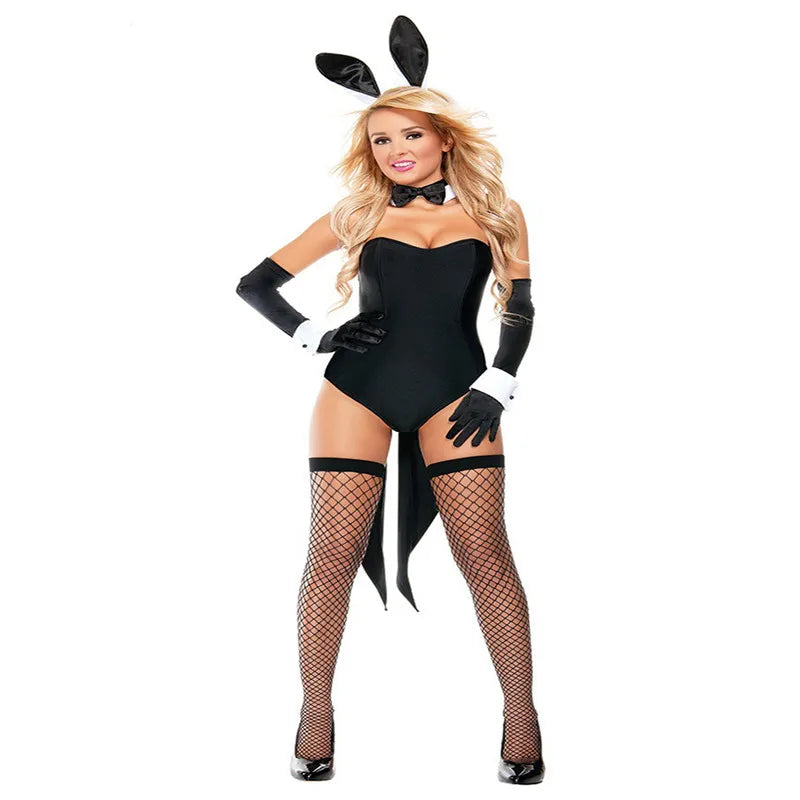 Sexy Women Bunny Girl Cosplay Costume  Black Rabbit Bodysuit  Costume No Stockings