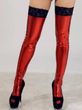 Black Latex Wet Look Thigh Stockings