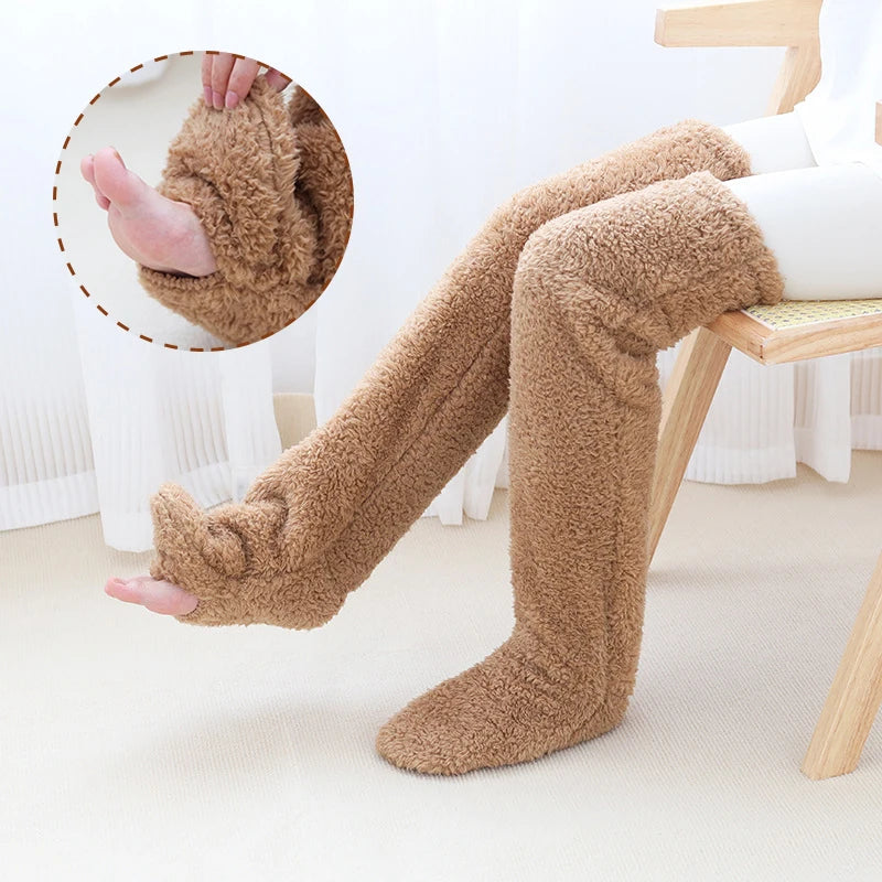 Winter fuzzy knee high warm stockings women