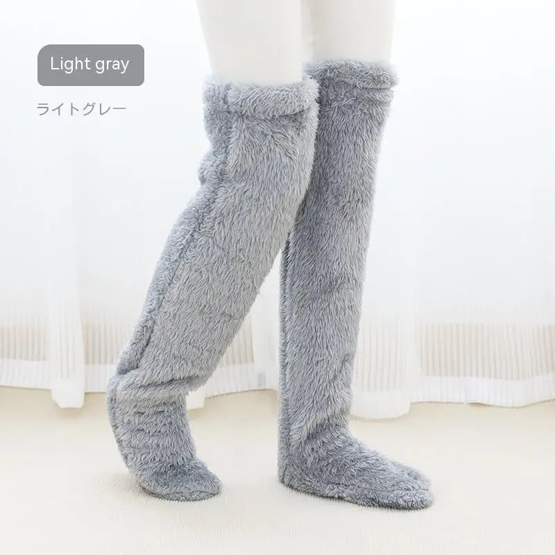 Winter fuzzy knee high warm stockings women