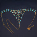 Blue bra and panties set with body chains